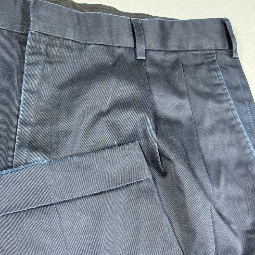 Lands' End Mens Traditional Fit Pleated Cuffed Navy Blue Cotton Chino Pants 38